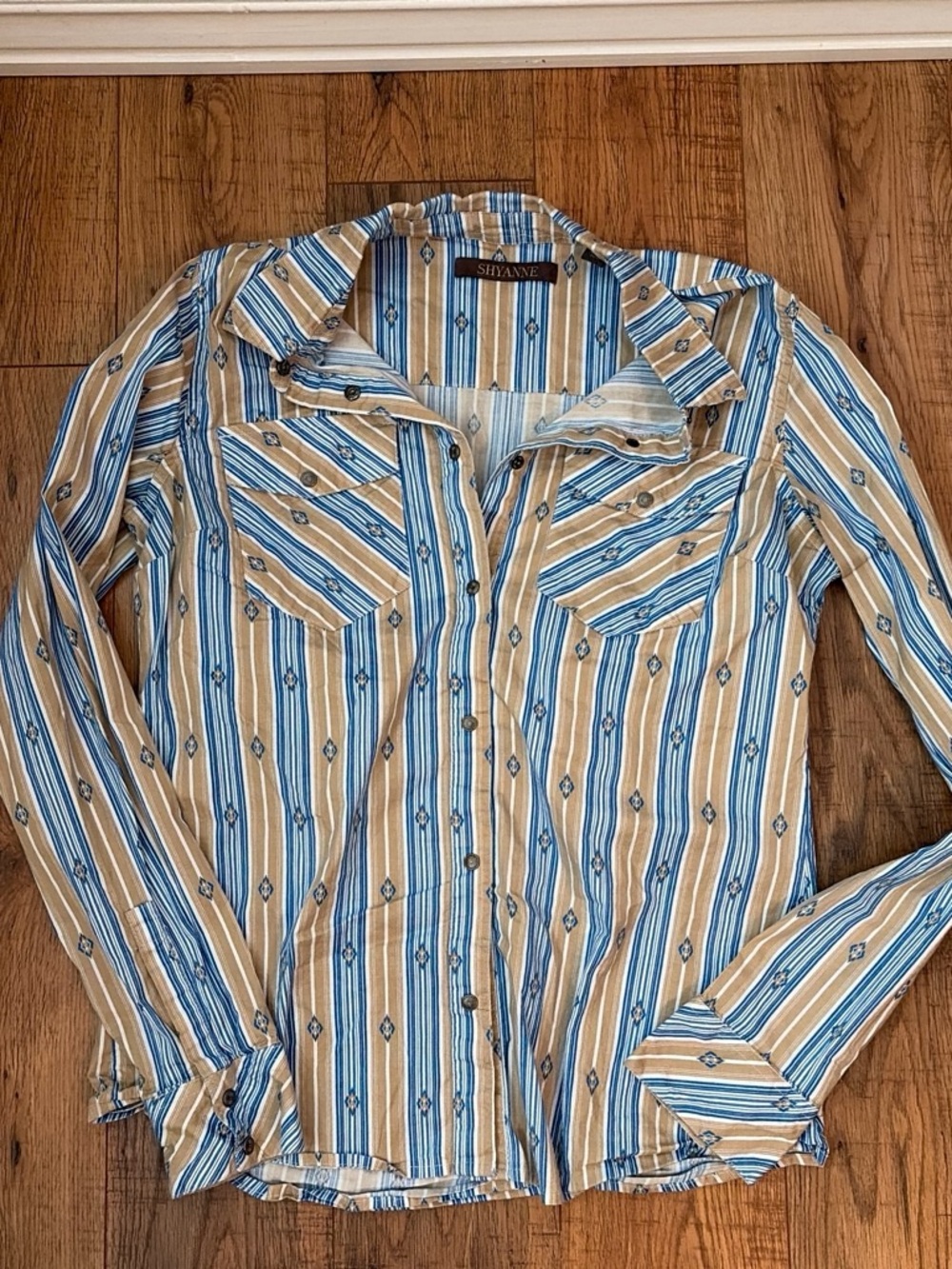 Shyanne Blue & Tan Striped Button-Down Shirt